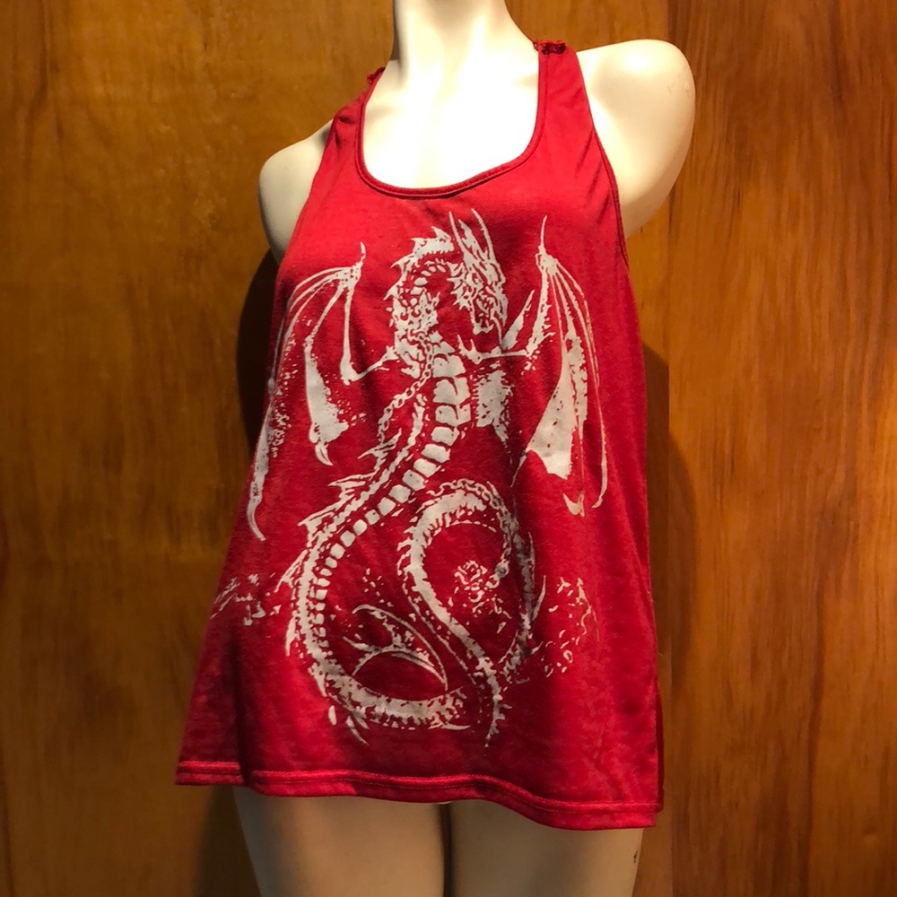 Women’s Sleeveless Red Dragon Top with Crochet Butterfly RacerBack - Picture 2 of 6